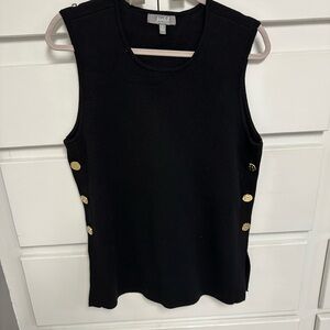 Lafayette 148 New York Black Sleeveless Knit Top with Gold Buttons